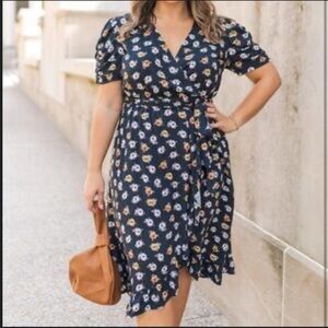 Caralyn Mirand x The Drop Floral Ruffle Wrap Dress in Navy